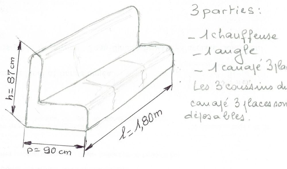 canap&eacute; d'angle convertible 5 places avec pouf assorti. Meubles
