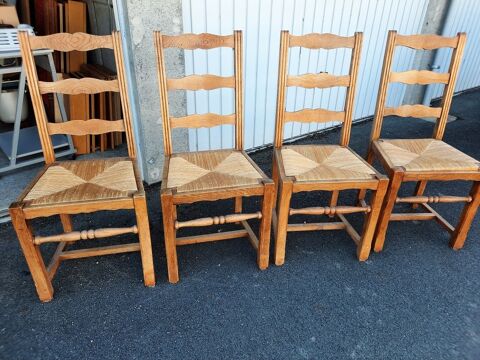 4 chaises pailles en bois rustique Bon Etat  relooker 36 Bourges (18)