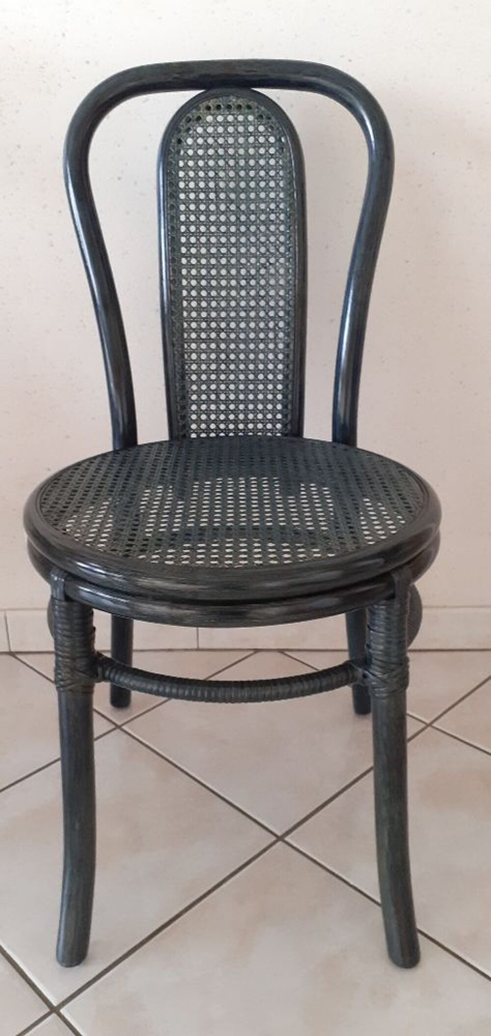 Chaise bois et rotin bleu marine Meubles