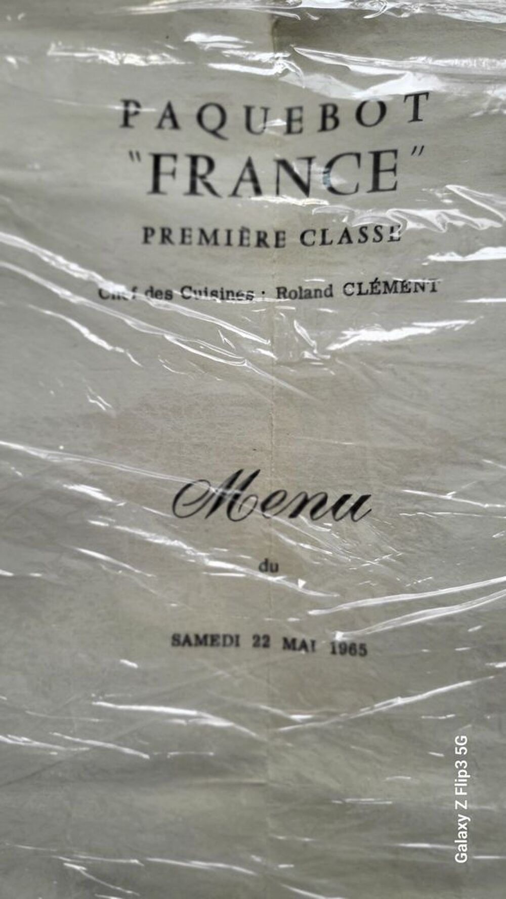 Menu restaurant &agrave; bord du paquebot FRANCE 1965 