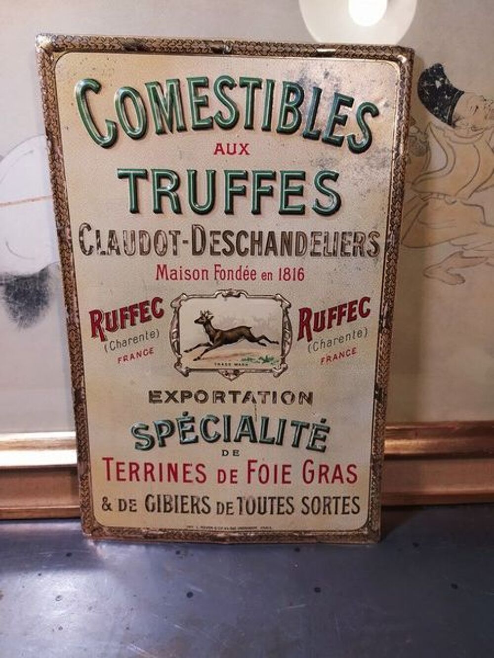 Plaque T&ocirc;le Lithographi&eacute;e 1900 Truffes Ruffec (Charente)
