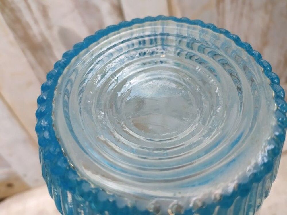 Grande Carafe Verre Moul&eacute; Bleu Azur XIX&egrave;me Décoration