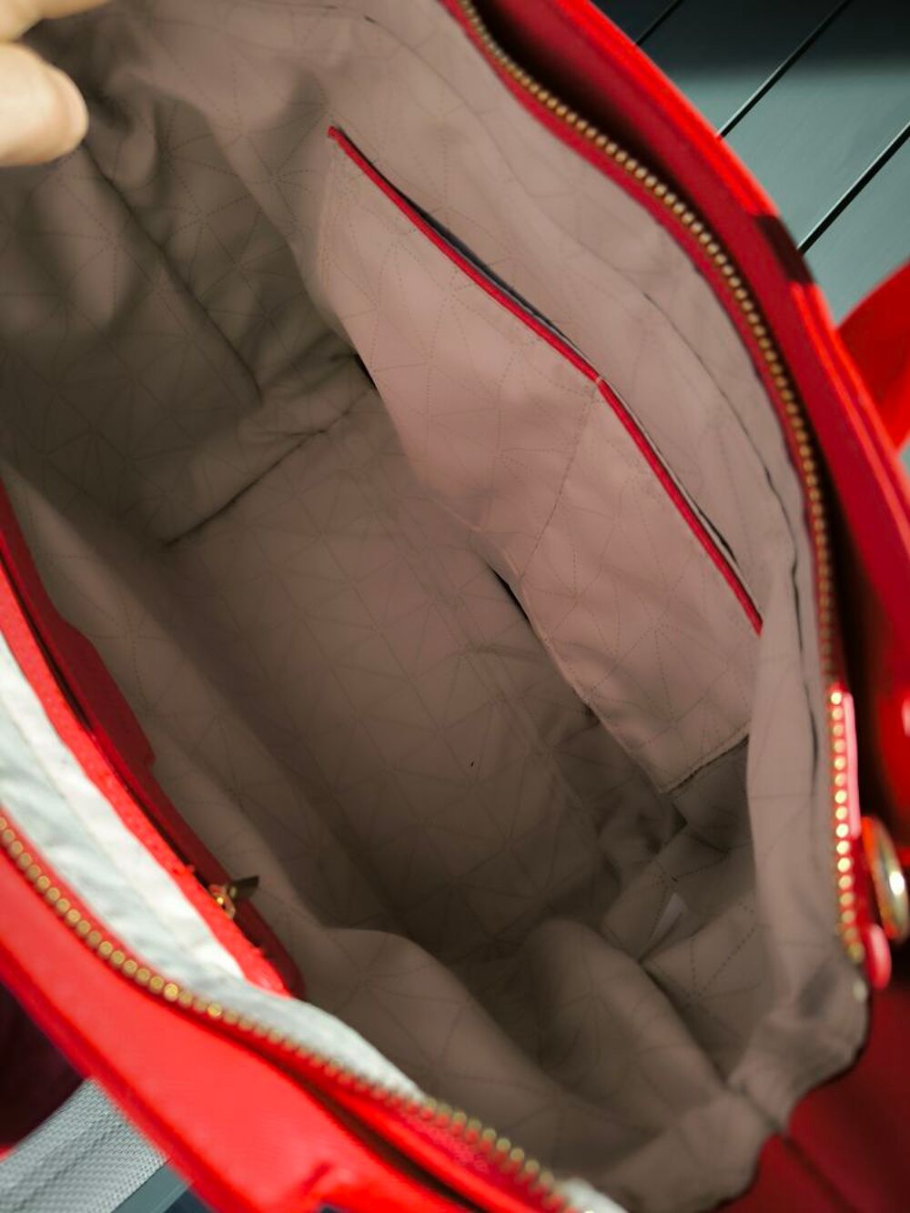 Superbe sac &agrave; main &Eacute;TAT NEUF Minelli rouge coquelicot Maroquinerie