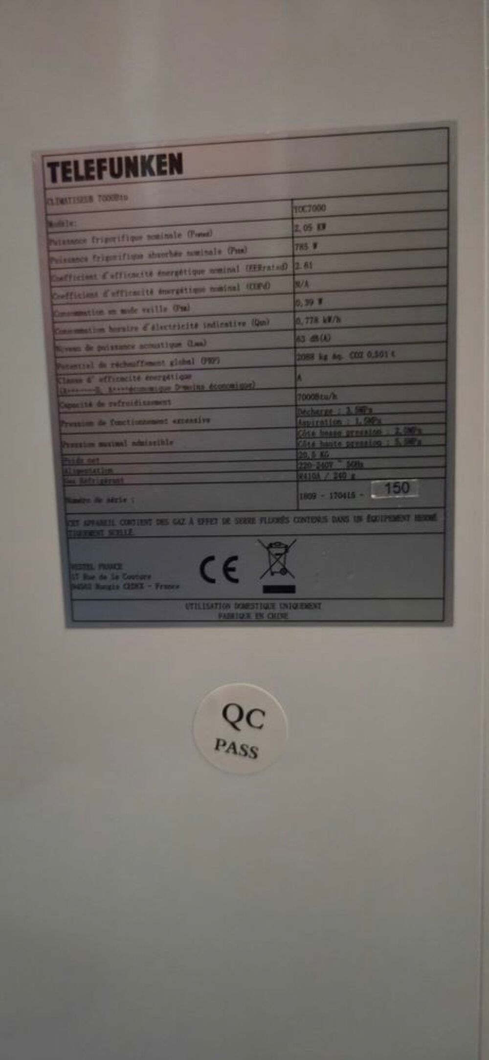 Climatiseur Telefunken Electroménager