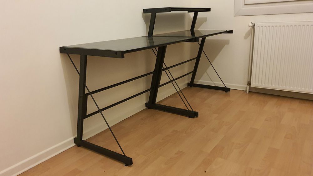 Bureau d angle verre noir avec tablette Meubles