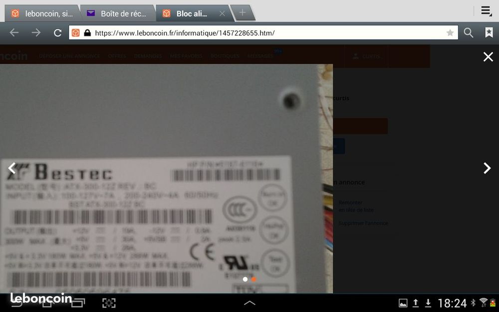 Bloc alimentation BESTEC pour PC de marque DELL. Matériel informatique