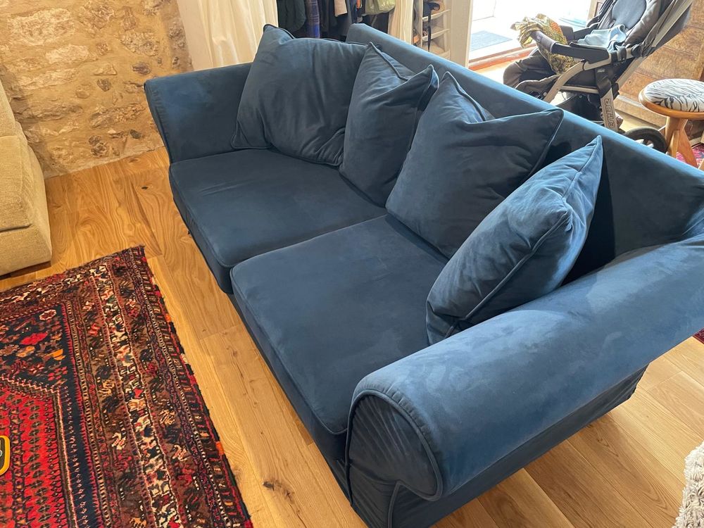 Canap&eacute; 3 places convertible velours bleu navy ? comme neuf Meubles