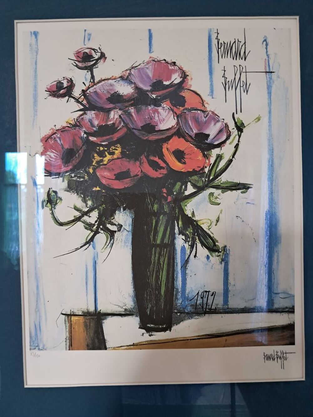 Lithographie num&eacute;rot&eacute;e de Bernard BUFFET. 
Les an&eacute;mones.1972 Décoration