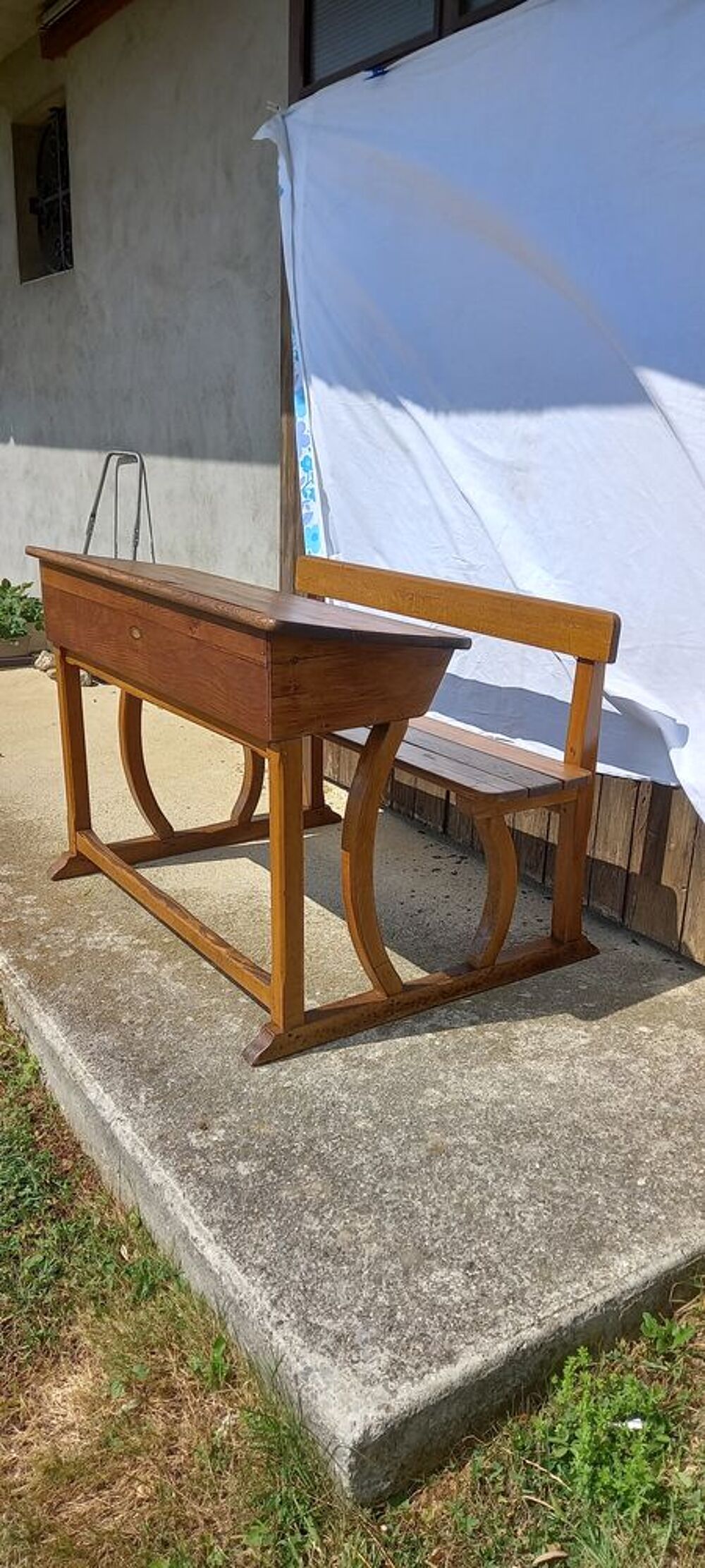 Bureau d'&eacute;cole vintage Saint-Martin 2 places Pieds galb&eacute;s Mobilier enfants
