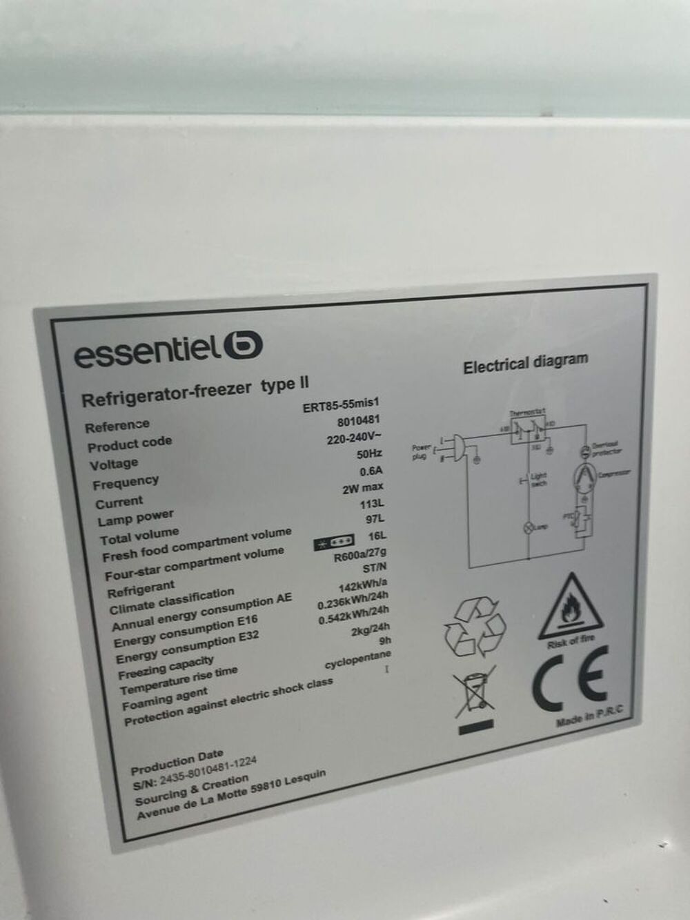 R&eacute;frig&eacute;rateur Top EssentielB gris Electroménager