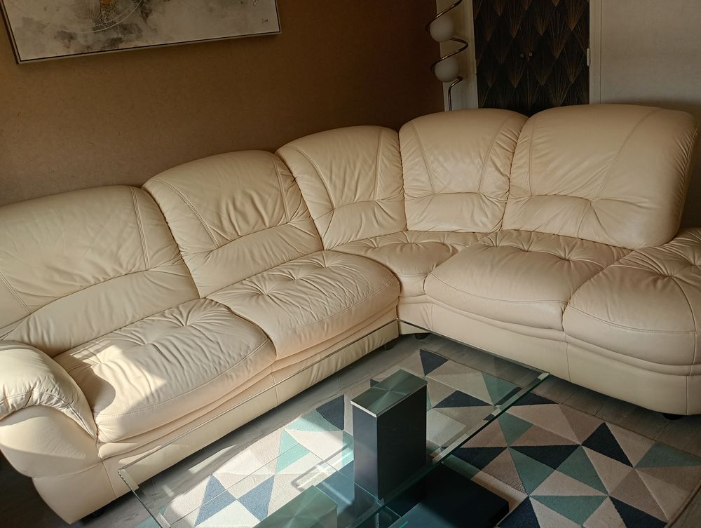 canap&eacute; d'angle cuir beige Meubles