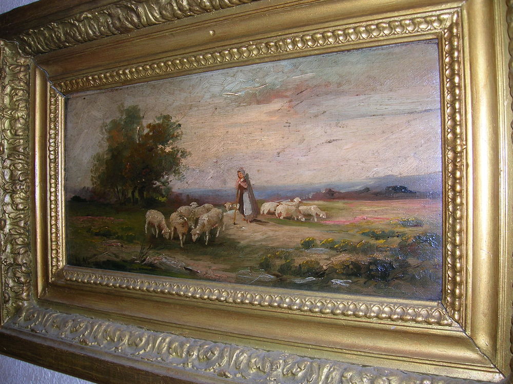 Tableau W.NARCAY "Berg&egrave;re et son Troupeau" 