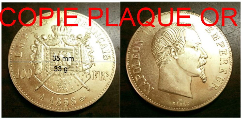R&Eacute;PLIQUE PLQUE' OR - 100 FRANCS NAPOL&Eacute;ON III 1858 
