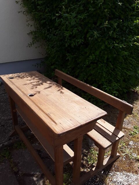 Pupitre d �colier ancien deux places avec banc s�par� 50 �vreux (27)