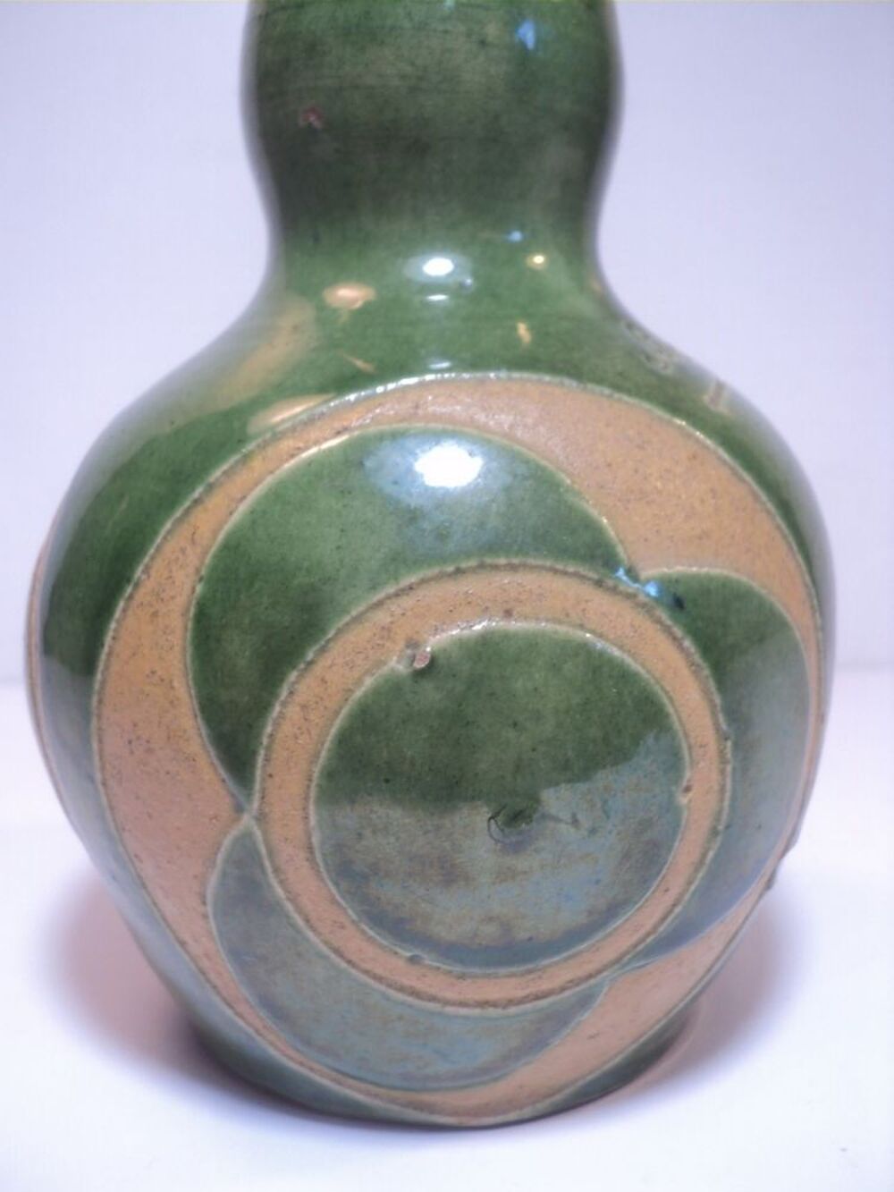 Ancien Vase Bouteille Gr&egrave;s &Eacute;maill&eacute; Sign&eacute; Brusset Décoration
