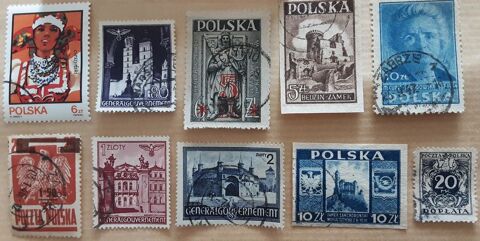 10 timbres à collection  POLOGNE oblitérés des années 1946 2 Pontoise (95)