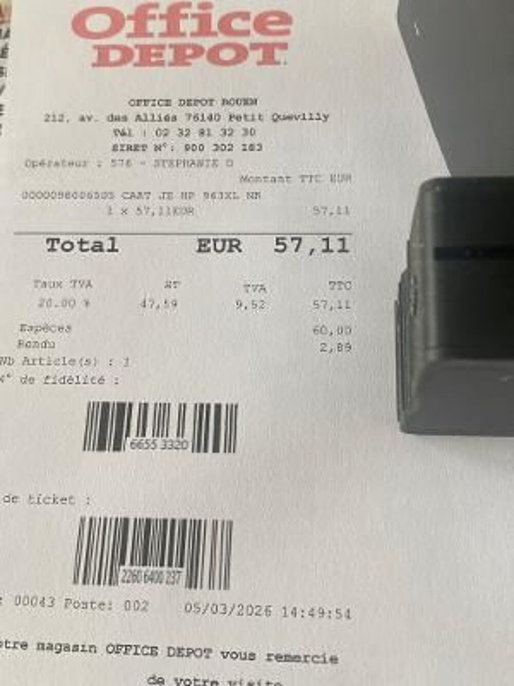 cartouche HP 950 XL NOIRE CAUSE ERREUR A LA COMMENDE ?JIL ME Matériel informatique