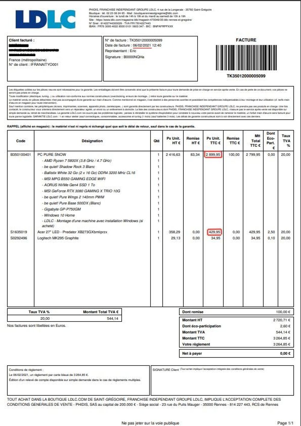 N&eacute;gociable PC/TOUR gamer 32Go RAM / RTX 3080 / RYZEN 7
Matériel informatique