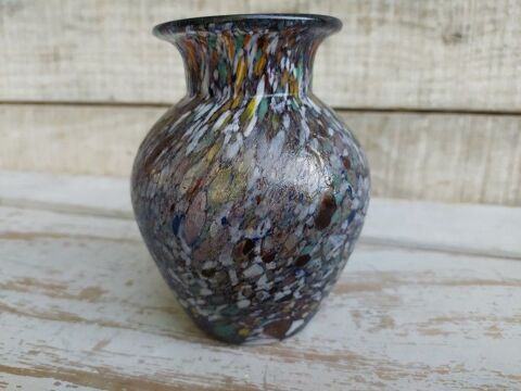 Ancien Vase en Verre Marmoréen Multicolore Murano Clichy 70 Loches (37)