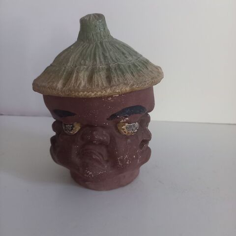 Insolite pot aux 4 visages en argile et son couvercle 20 Saumur (49)