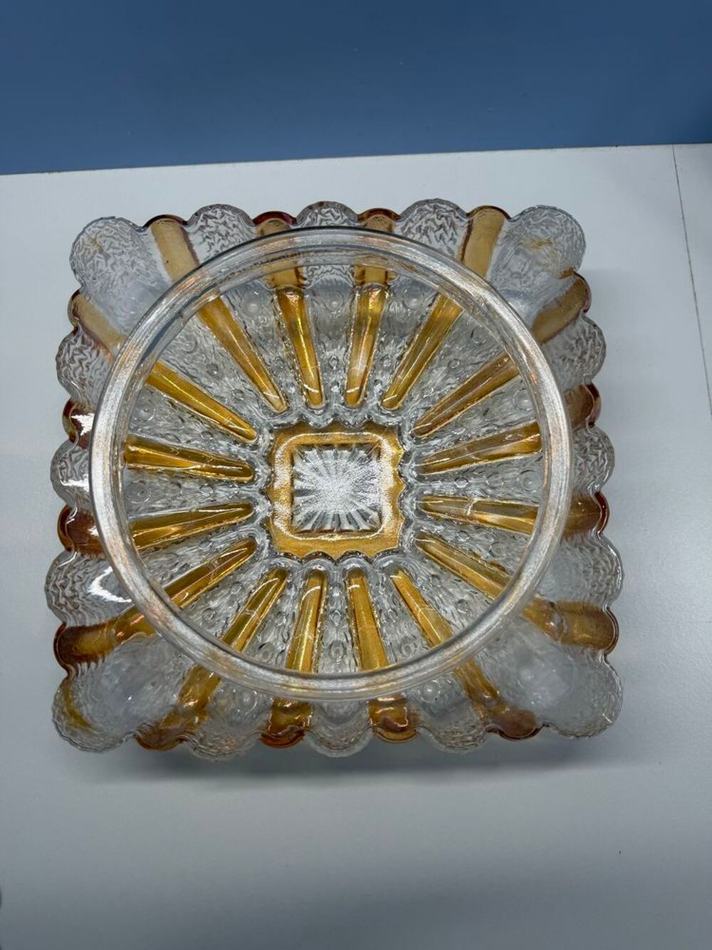PLAFONNIER "&nbsp; ART DECO&nbsp;" en VERRE Bourrel&eacute; BI- COLORES Décoration