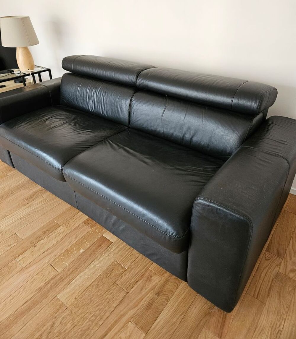 Canap&eacute; convertible en cuir noir Meubles