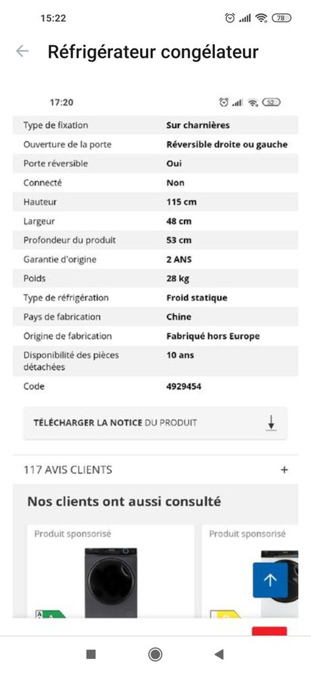 R&eacute;frig&eacute;rateur cong&eacute;lateur Proline Electroménager
