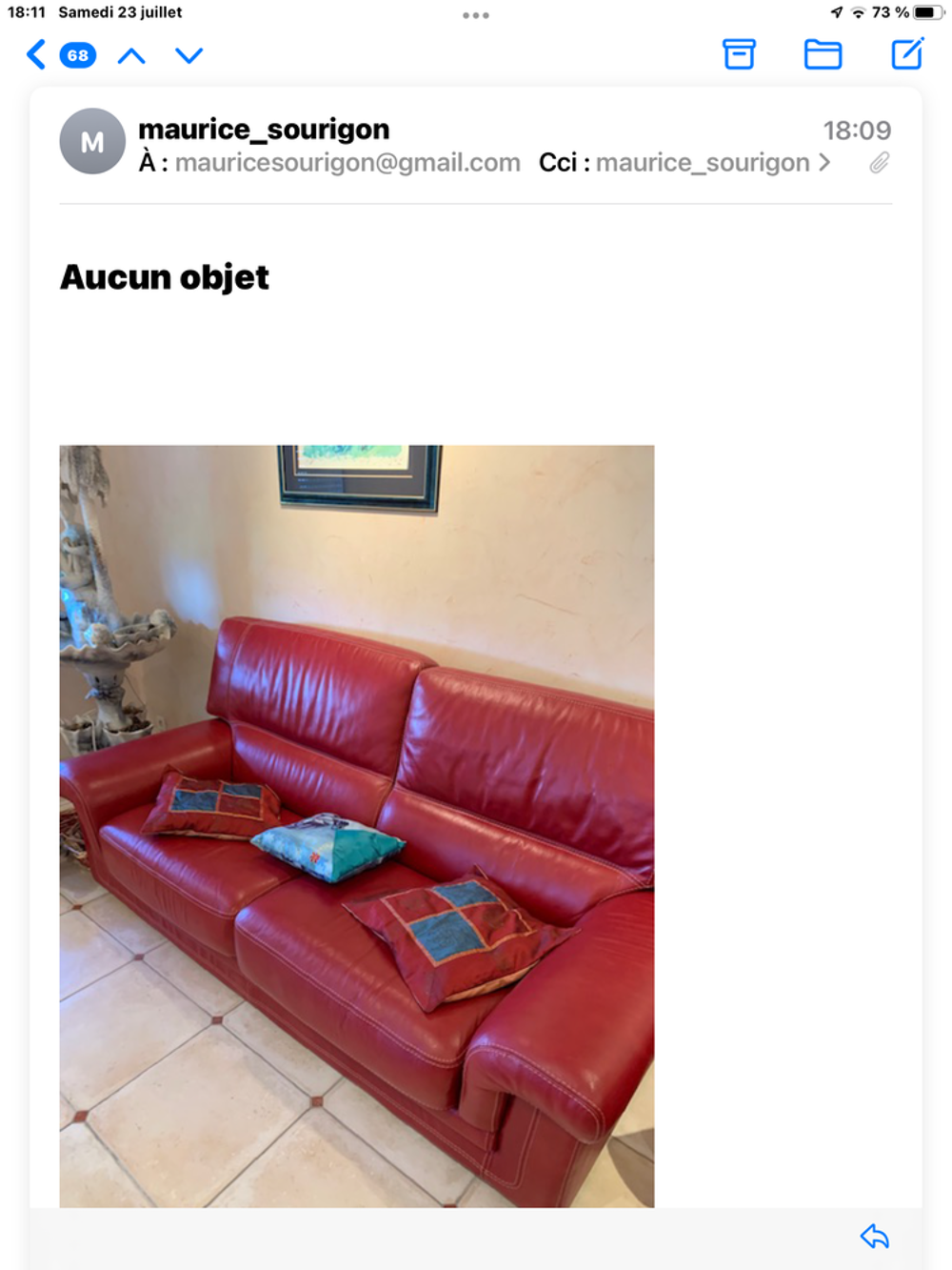 Canap&eacute; CUIR ROUGE &eacute;tat neuf Meubles