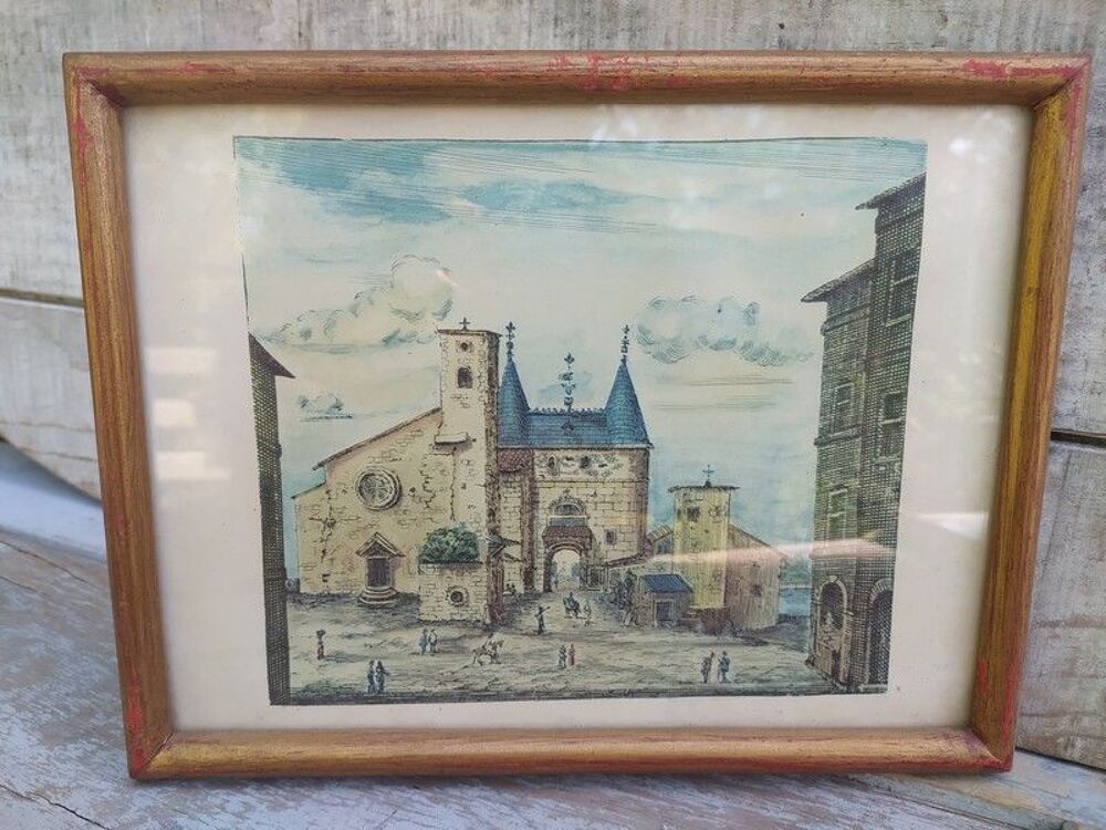 Gravure Vue d'Optique Ch&acirc;teau &agrave; Situer Environs de Marseille 