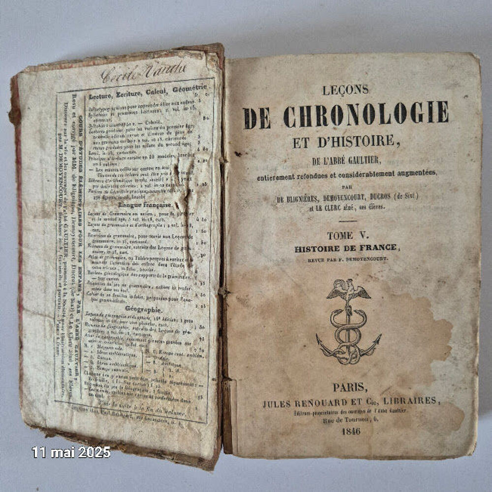 Le&ccedil;ons de chronologie et d'histoire, 1846, 176 ans, par l'ab Livres et BD