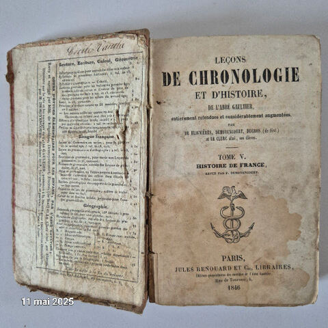 Leçons de chronologie et d'histoire, 1846, 176 ans, par l'ab 30 Saumur (49)