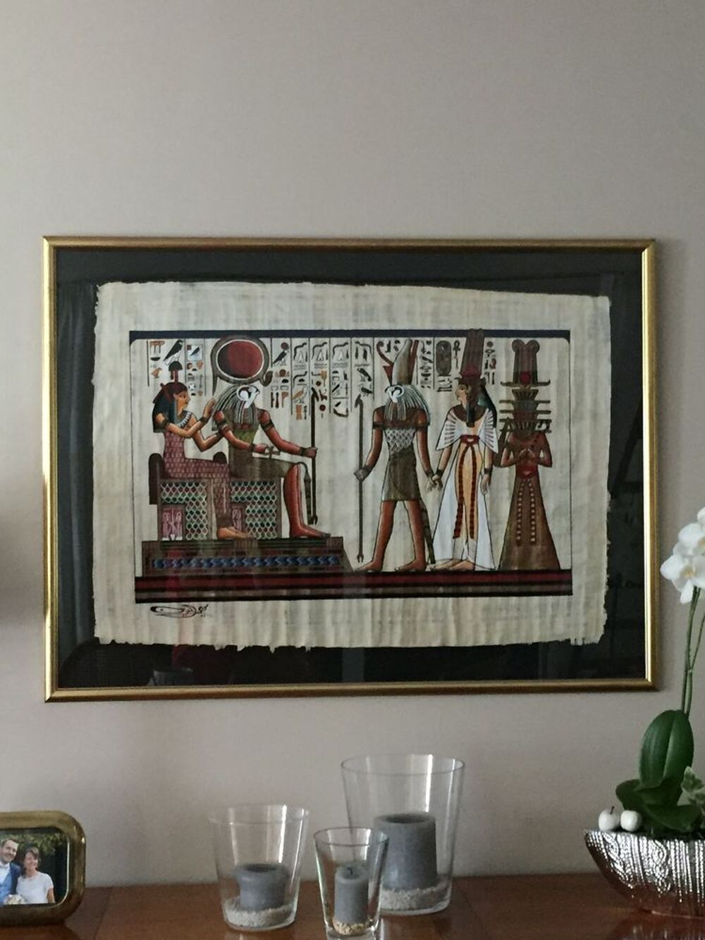 Tableau dor&eacute; &agrave; l'ancienne avec v&eacute;ritable papyrus Décoration