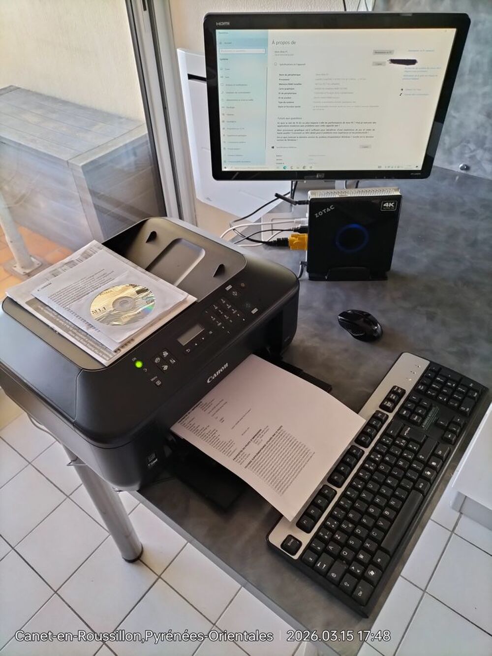 Mini PC Zotac ZBOX 4K Ultra HD + Multif. Canon MX395 + Ecran Matériel informatique