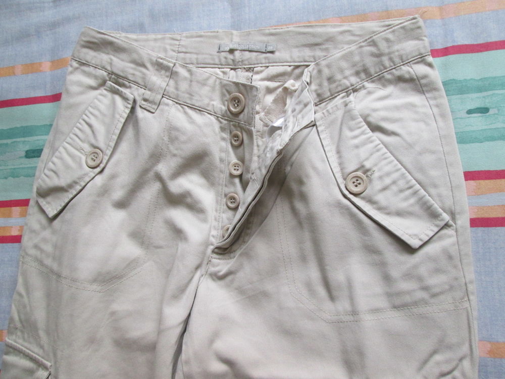 Pantalon multipoches toile &eacute;paisse beige homme taille 38 Vtements