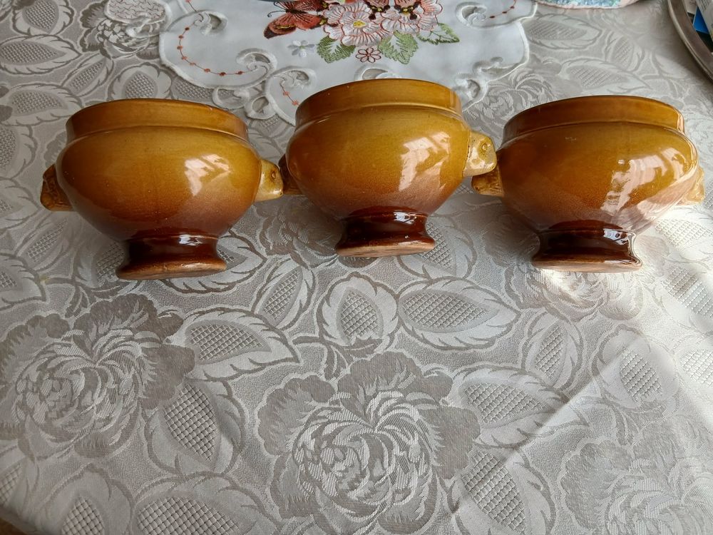  Trois bols vintage &agrave; soupe &agrave; l'oignon t&ecirc;te de lion N&deg;1463 Cuisine