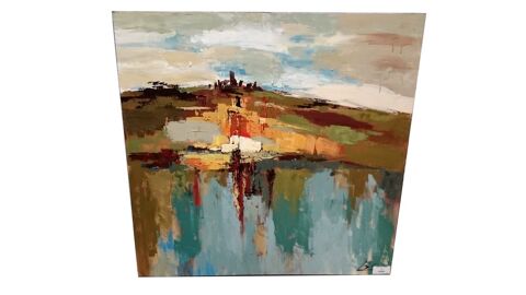 Cadre peinture huile abstrait 100x100 cm NEUF 79 Bourseul (22)