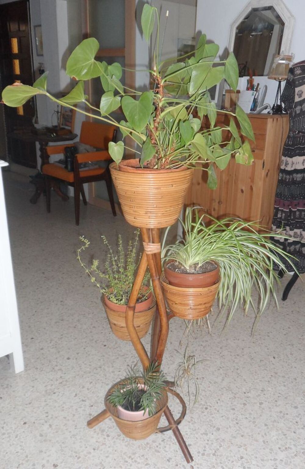 Porte plantes en bambou naturel AN 50/60 en tr&egrave;s bon &eacute;tat Décoration