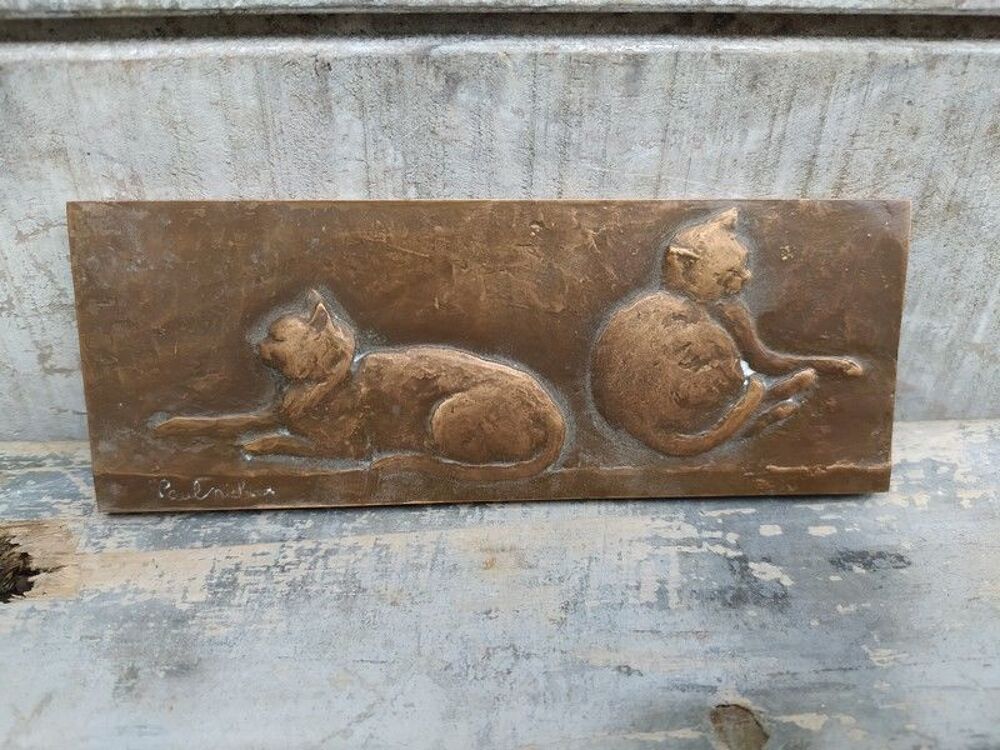 Paul Michaux Plaque Bronze Chats au Repos 