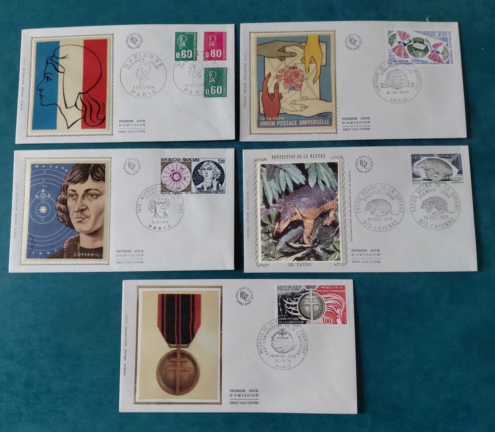 39 ENVELOPPES 1 ER JOUR ANNEE 1974 