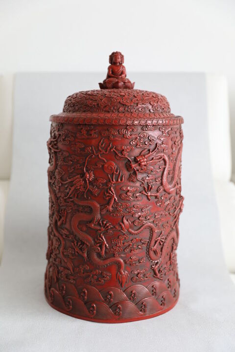 POT CHINOIS COUVERT  DRAGONS CHINOIS LAQUE ROUGE  5500 Saint-tienne (42)