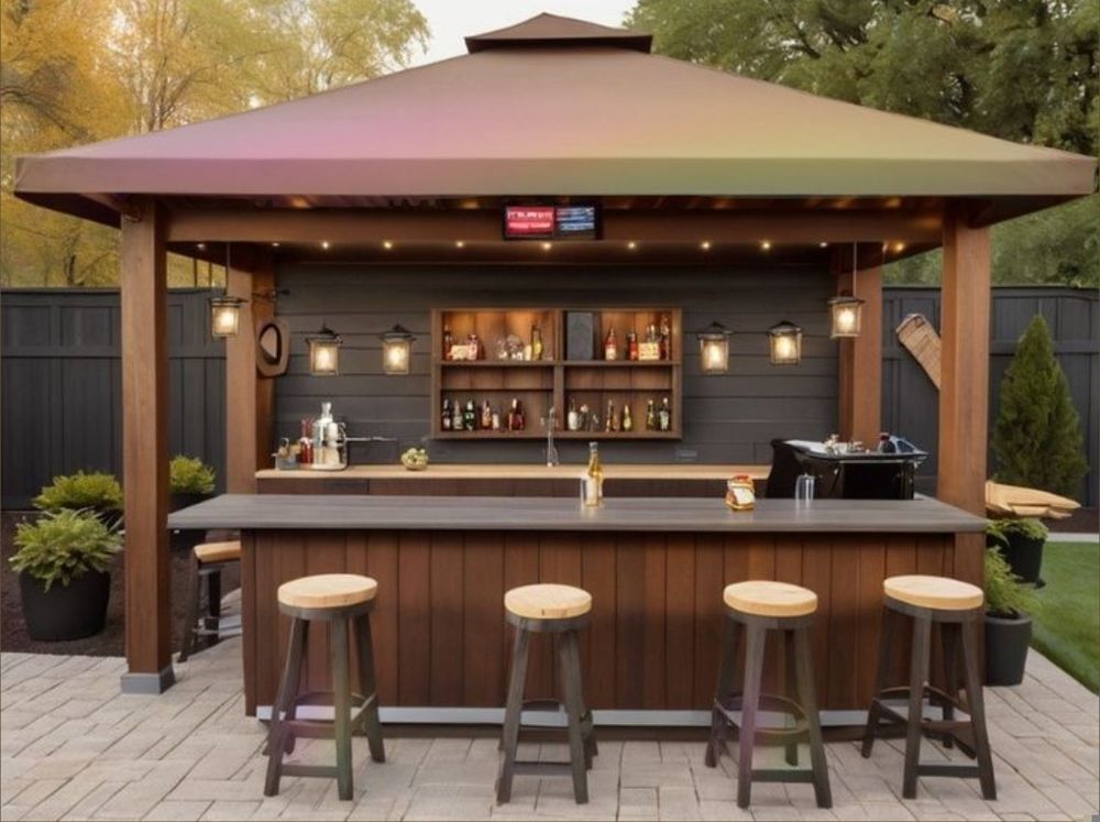 Kiosque bar ext&eacute;rieur bois 3x3m Neuf Bricolage