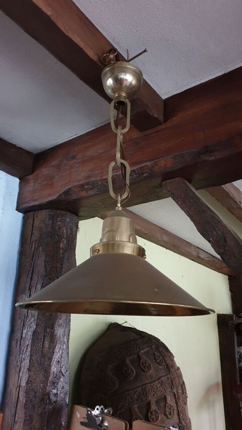 x 2 Luminaire ancien Suspension Laiton diamètre 37 cm 150 Bourseul (22)