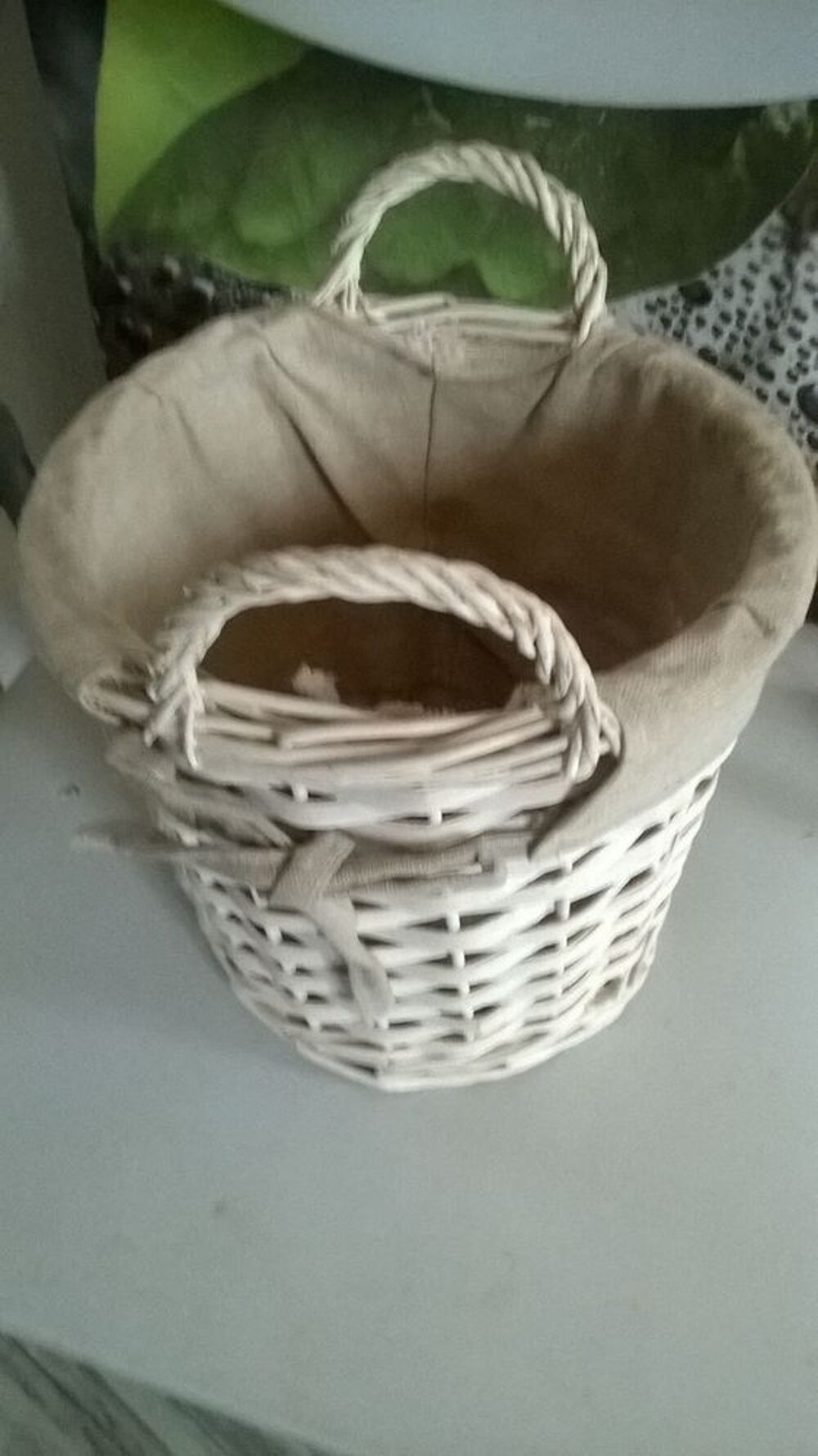 Panier Rond En Osier Blanc Avec Doublure Amovible Décoration