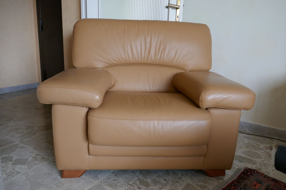 Canap&eacute; convertible cuir et fauteuil fixe. Meubles