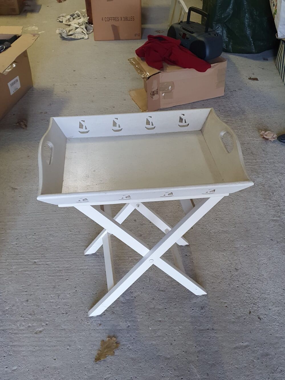 Plateau sur pieds pliants style nautique blanc Meubles