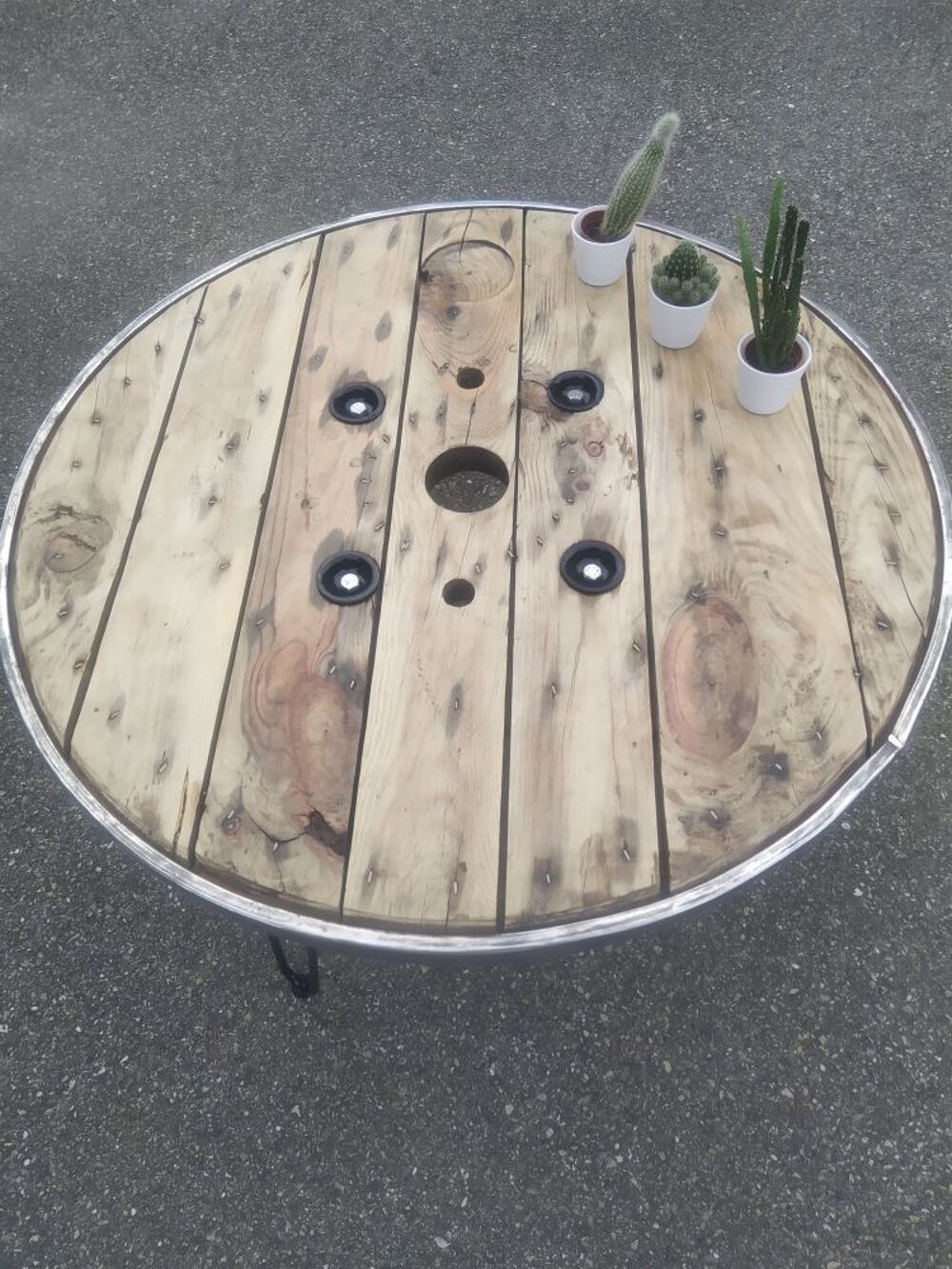 Table basse bois touret cercl&eacute; 90 cm Meubles