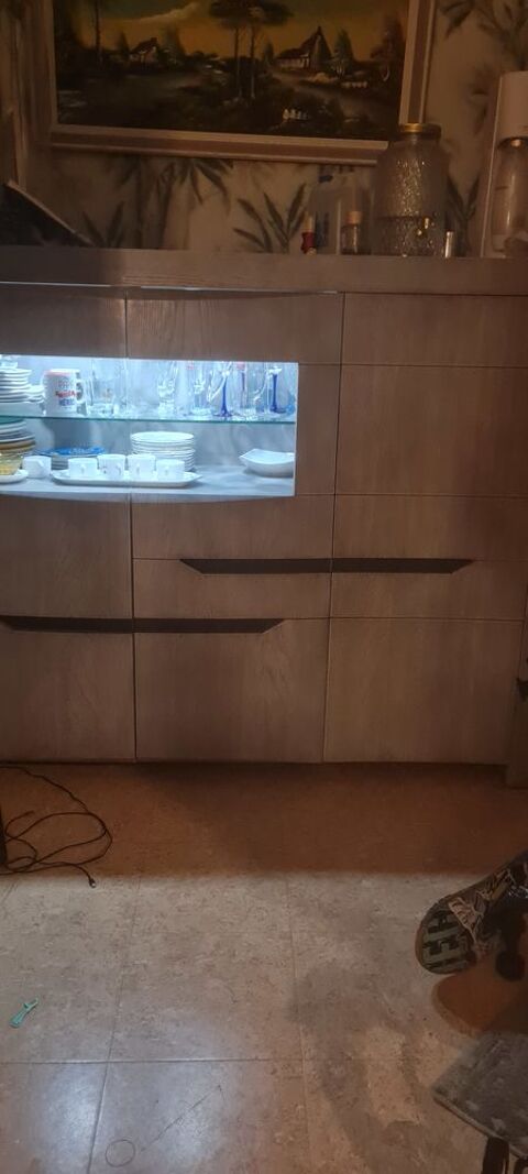 Buffet lumineux bois massif et table � manger rectangulaire 2500 Mondeville (14)