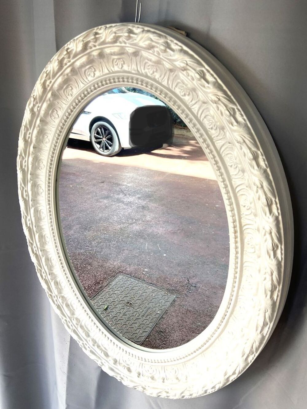 Grand Miroir en Bois Stuqu&eacute; Blanc Nacr&eacute; Shabby Chic Baroque Décoration