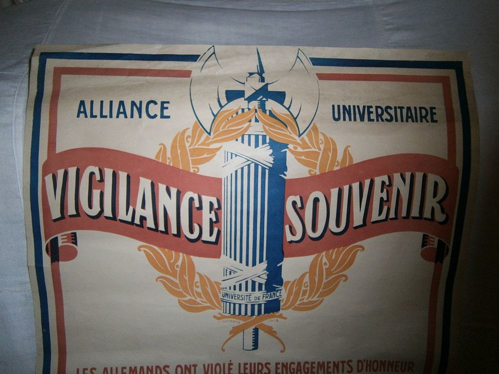 Ancienne affiche de 1918 Vigilance Souvenir
