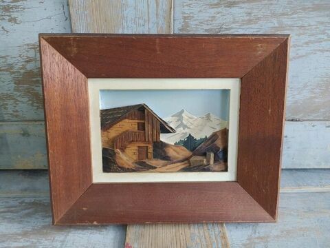 Tableau Chalet Montagne Bois Sculpté Art Populaire Hauler 01 45 Loches (37)